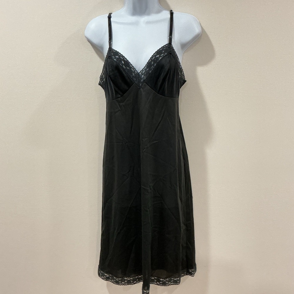 Vintage Vanity Fair Black Lace Slip Dress Size 34 see Measurements Whimsigoth